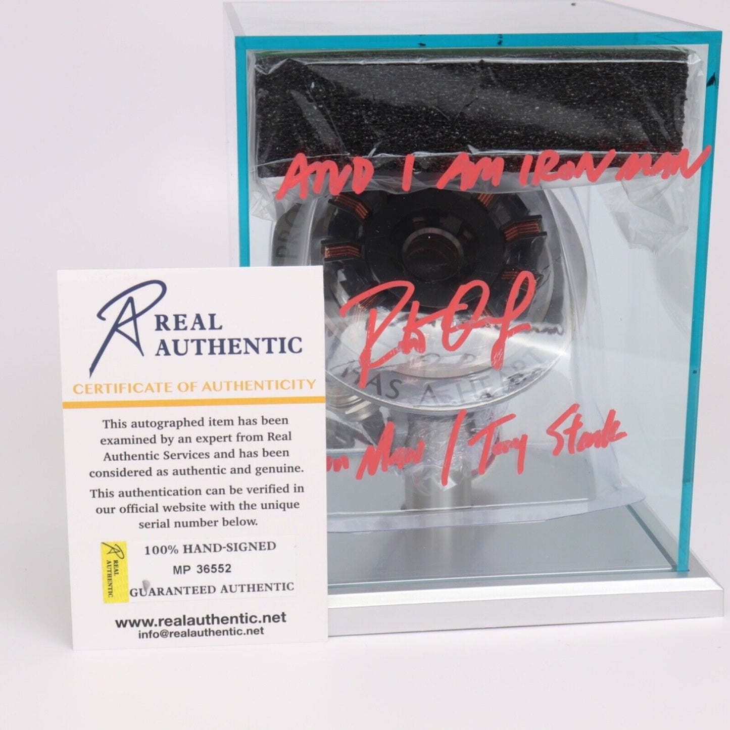 Iron Man Arc Reactor Proof Tony Stark Has a Heart Autographed Robert Downey Jr.
