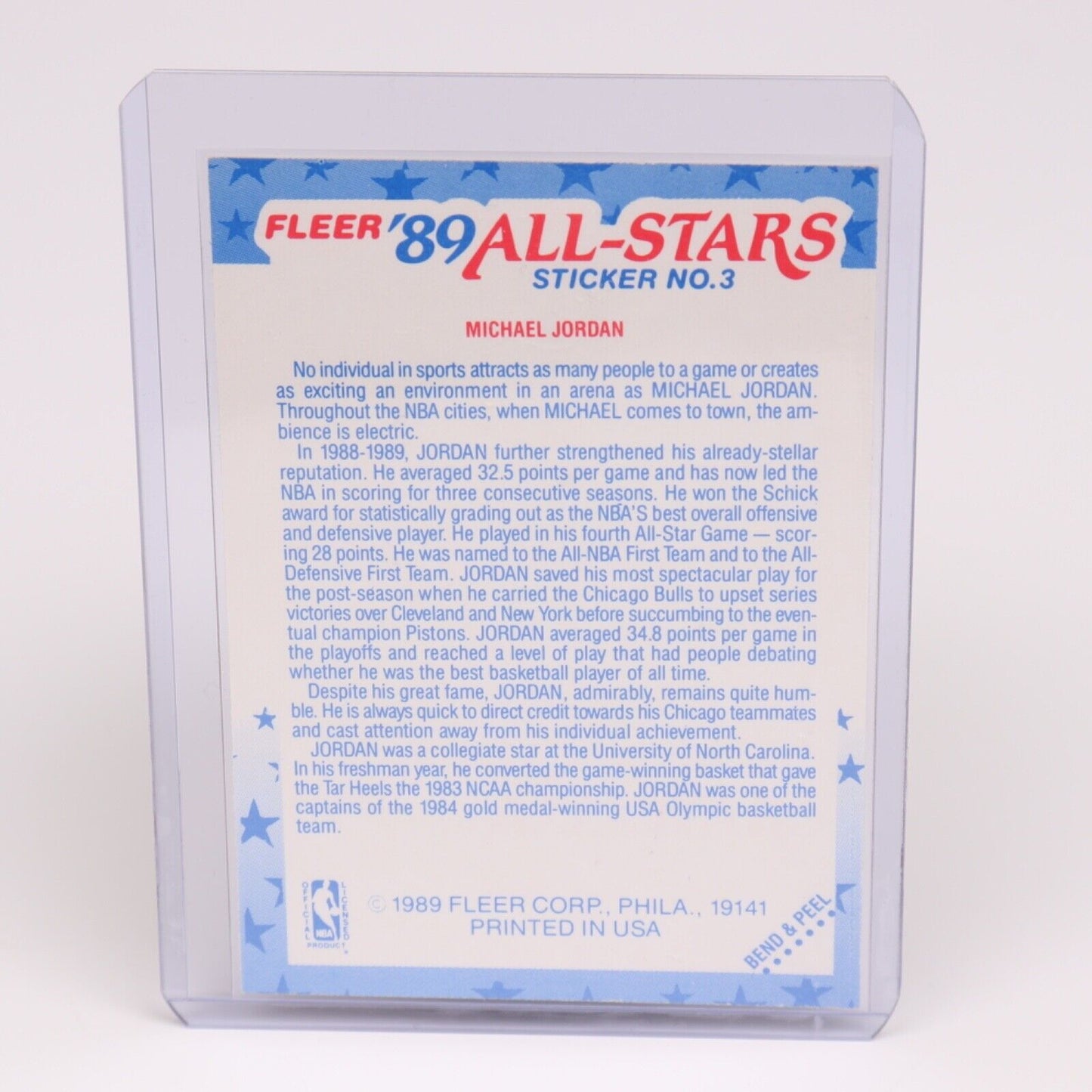 Michael Jordan Fleer '89 All-Stars Sticker #3 Ungraded Protected High Grade